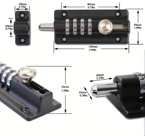 Door Latch Lock, Gate Locks For Outdoor Fence, 4 Digit Combination Bolt Lock, Outdoor Keyless Gate Lock