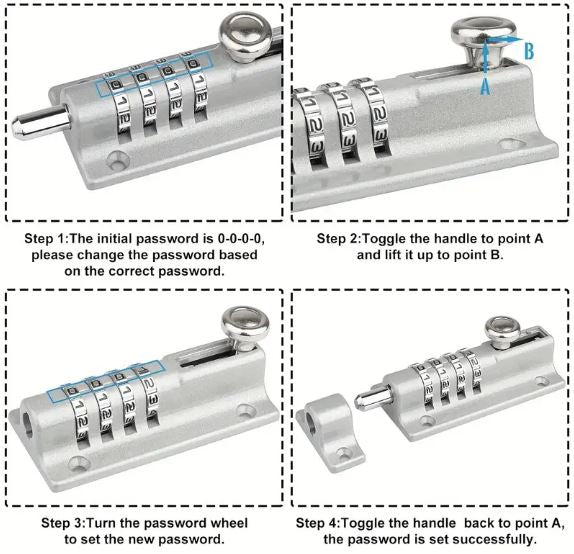 Door Latch Lock, Gate Locks For Outdoor Fence, 4 Digit Combination Bolt Lock, Outdoor Keyless Gate Lock