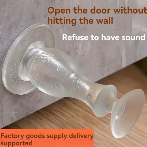 (Pack of 2) Wall-Mounted, Soundproof & Damage-Free, No-Drill Silent Door Stopper with Rubber Base