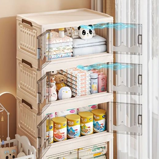 1Pc Multifunctional Freestanding Double-Door Plastic Organizer Shelf