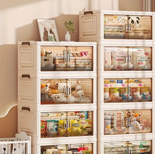 1Pc Multifunctional Freestanding Double-Door Plastic Organizer Shelf