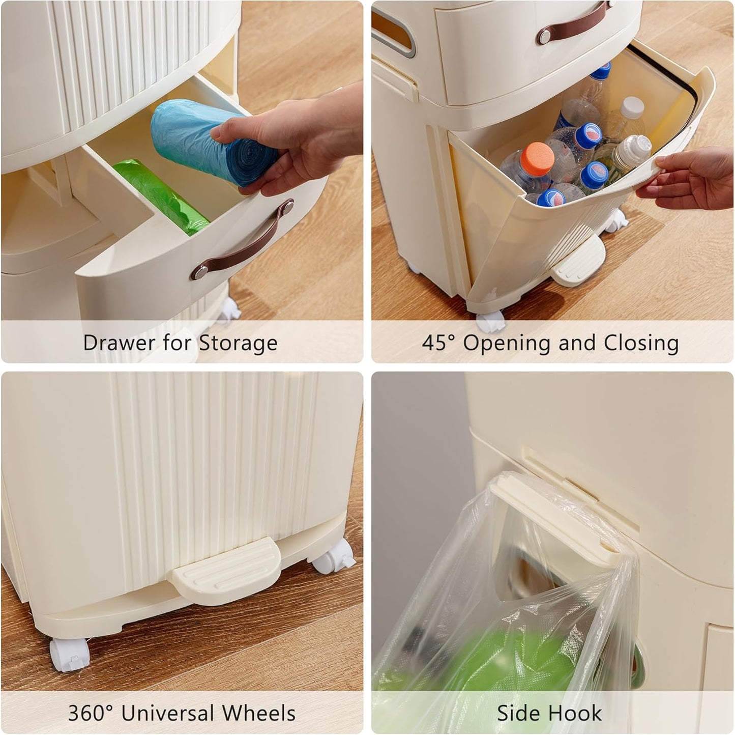 Double-Layer Vertical Trash Bin with Removable Inner Bucket Drawer & Tissue Holder