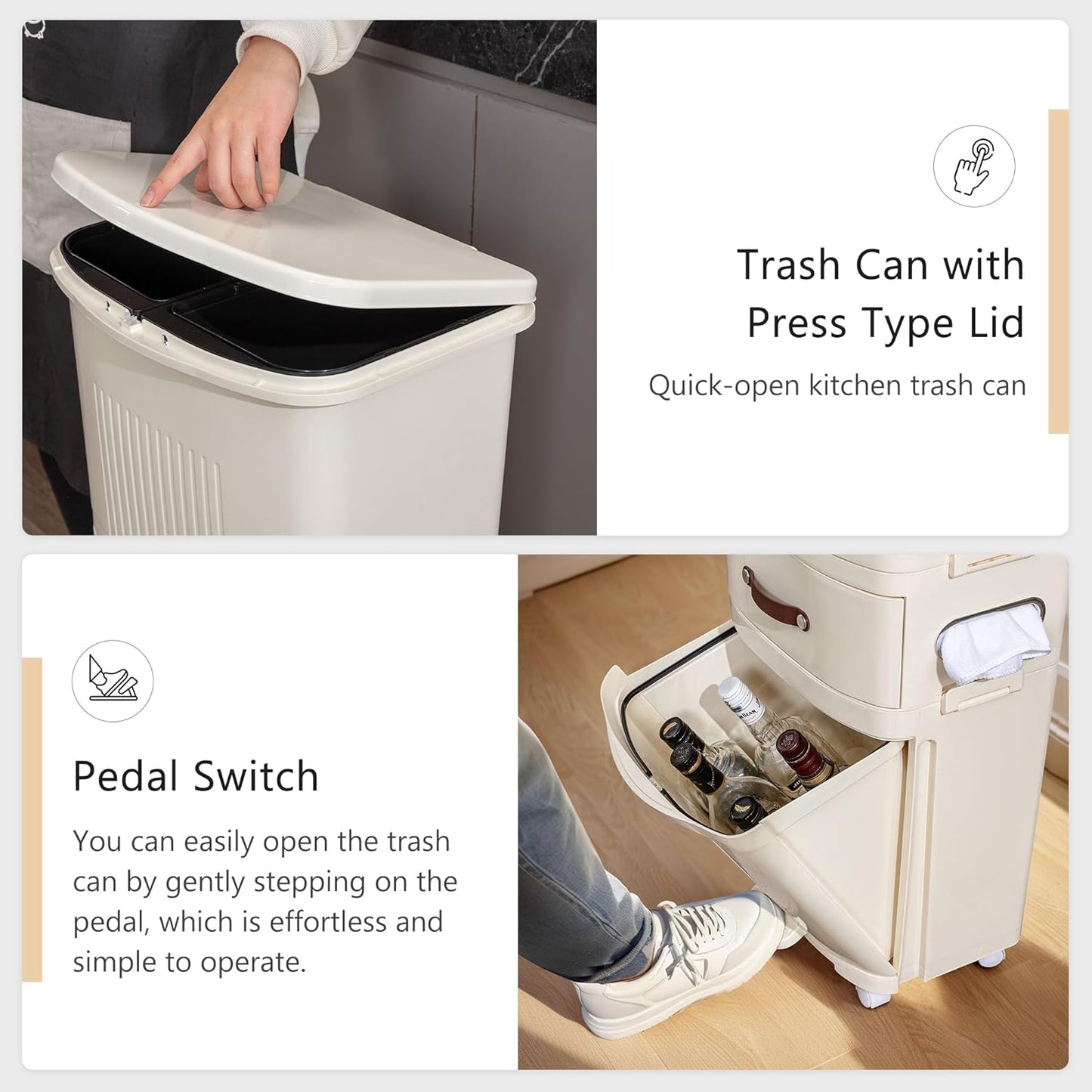 Double-Layer Vertical Trash Bin with Removable Inner Bucket Drawer & Tissue Holder