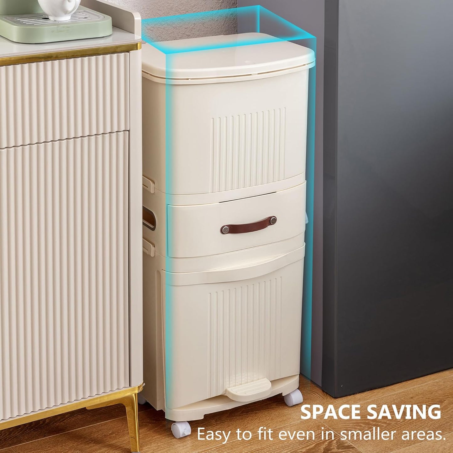 Double-Layer Vertical Trash Bin with Removable Inner Bucket Drawer & Tissue Holder