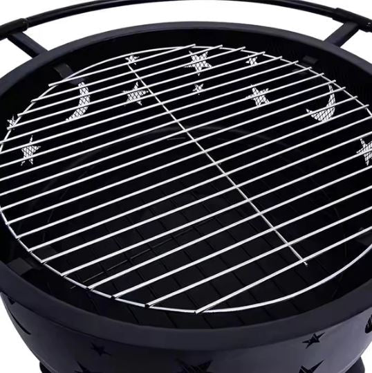 Round Bonfire Wood Burning Patio & Backyard Firepit for Cooking BBQ Grill
