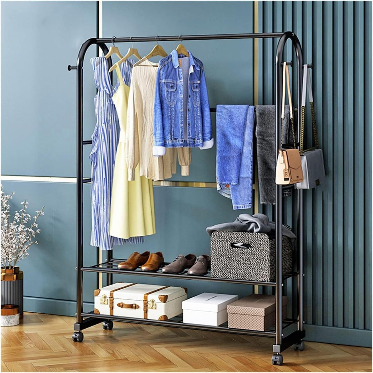 Luxury Floor Clothes Drying Rack Household Coat Rack Bedroom Simple Clothing Stand Hanger Fashion Porch Wardrobe Coat Shoe Shelf