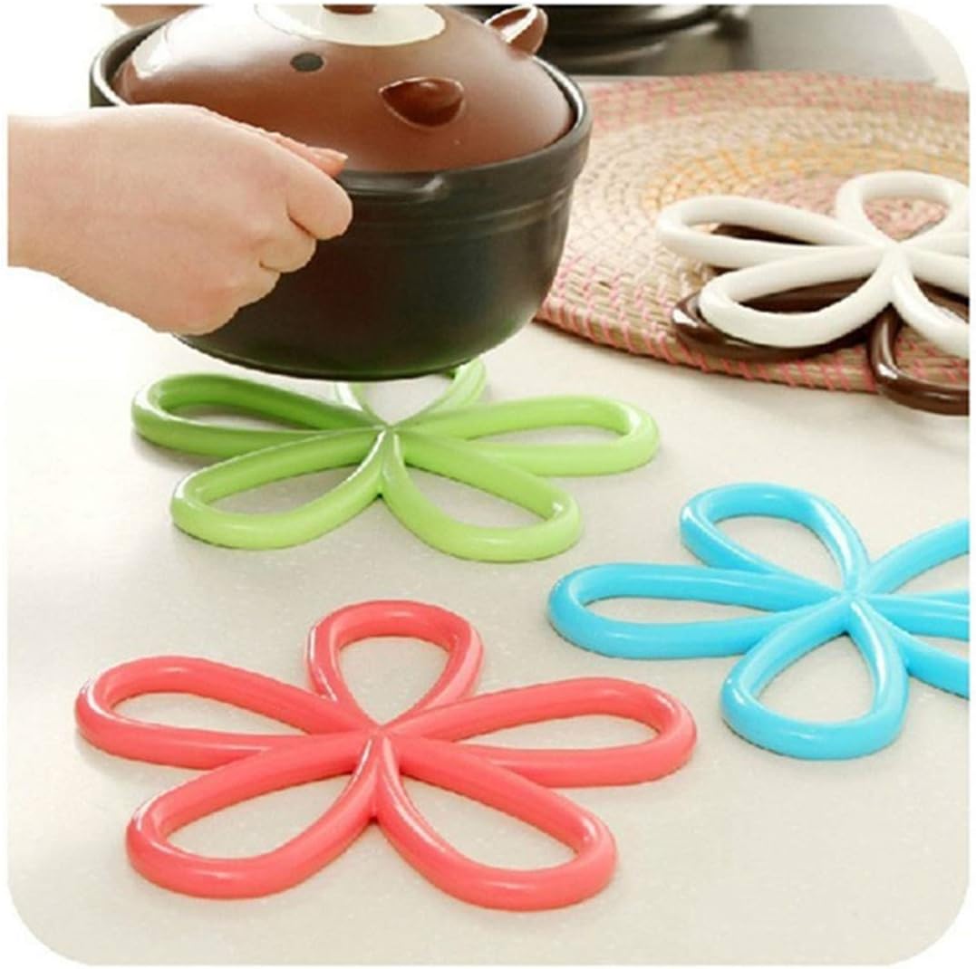 1Pc Flower Shape Anti-Slip Pot Holder, Dish Place-mat Cup Coaster Kitchen Dining Table Silicone Heat-Proof Mat