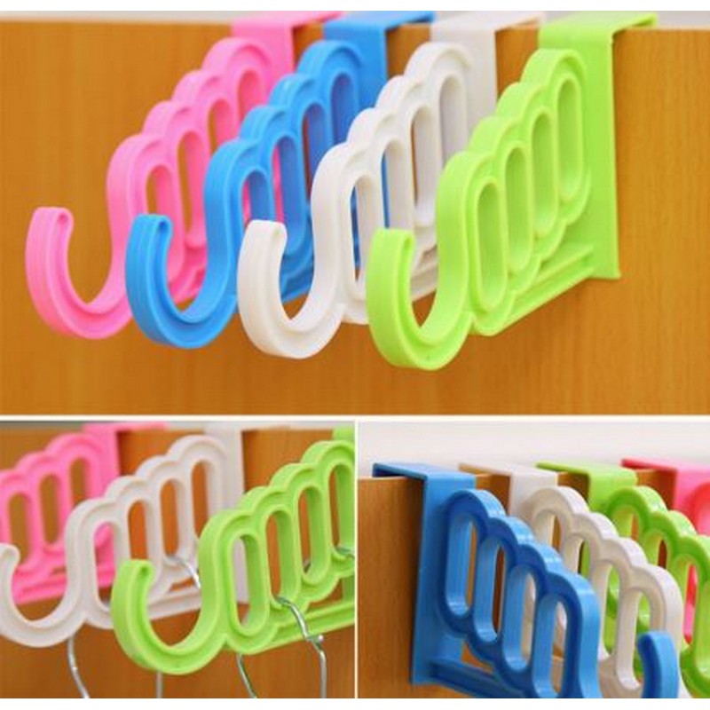 Multi-Function Home Accessories Foldable Clothes Hanger Drying Rack 5 Hole Suit Bathroom Door Plastic Organizer