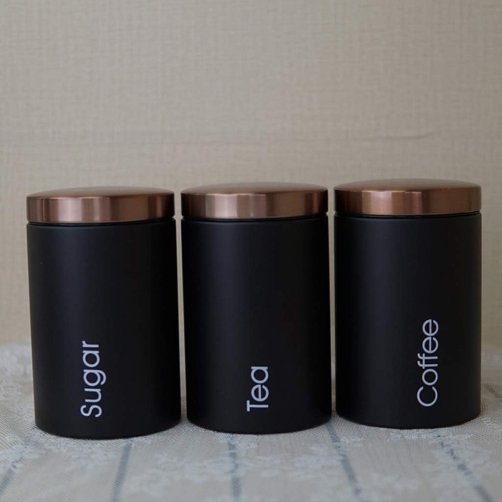 3Pc Kitchen Canister Set with Lid - Deluxe Food Storage Containers Space-Saving Jars for Storage of Tea Coffee & Sugar