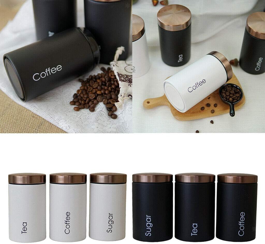 3Pc Kitchen Canister Set with Lid - Deluxe Food Storage Containers Space-Saving Jars for Storage of Tea Coffee & Sugar