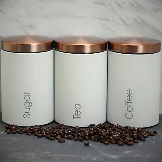 3Pc Kitchen Canister Set with Lid - Deluxe Food Storage Containers Space-Saving Jars for Storage of Tea Coffee & Sugar