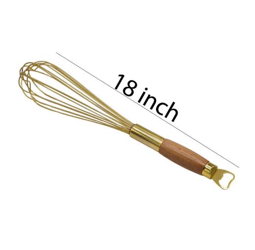 Stainless Steel Golden Colored Hand Whisk With Wooden Handle