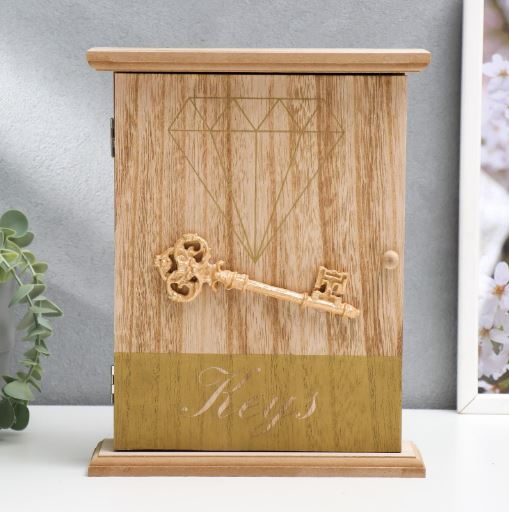 Wooden 6 Hooks Key Holder Box