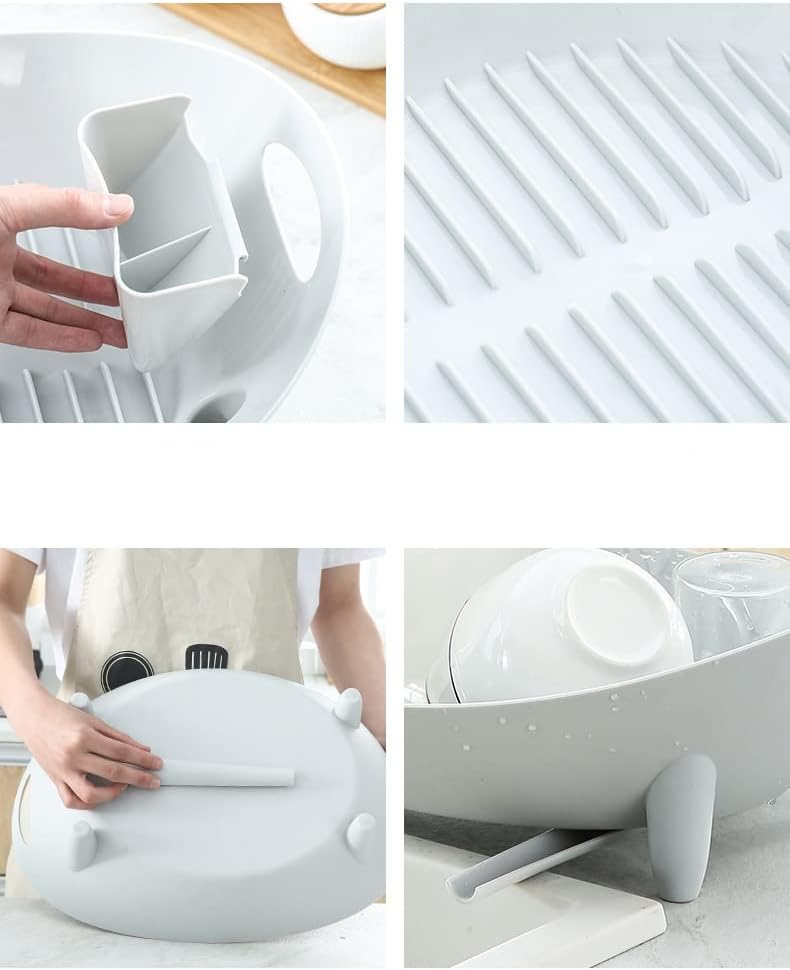 1pc Plastic Kitchen Dish Drying Rack – Multifunctional Countertop Organizer for Dishes, Bowls, and Utensils with Drain Feature (White)