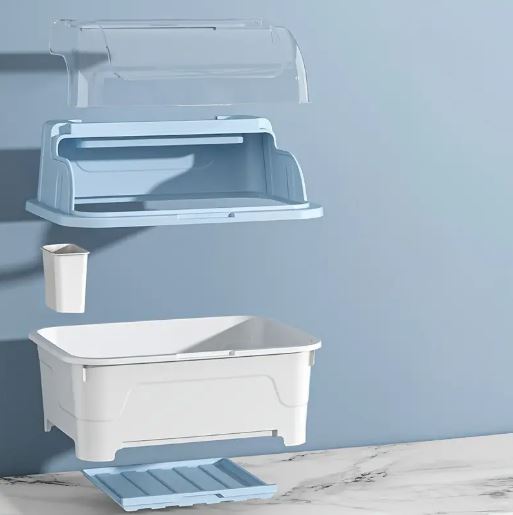 Multi-functional Plastic Kitchen Dish Storage Box with Lid, Dustproof Large Capacity Kitchen Rack