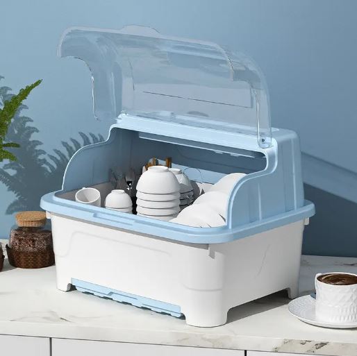 Multi-functional Plastic Kitchen Dish Storage Box with Lid, Dustproof Large Capacity Kitchen Rack