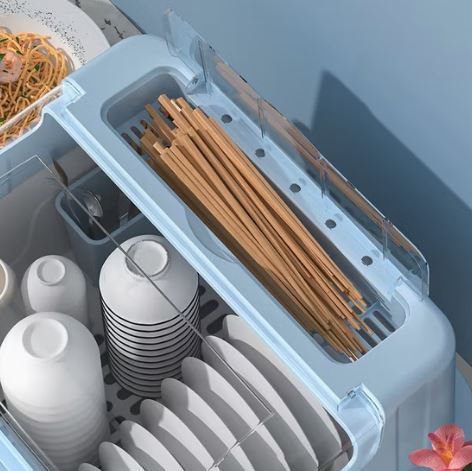 Multi-functional Plastic Kitchen Dish Storage Box with Lid, Dustproof Large Capacity Kitchen Rack