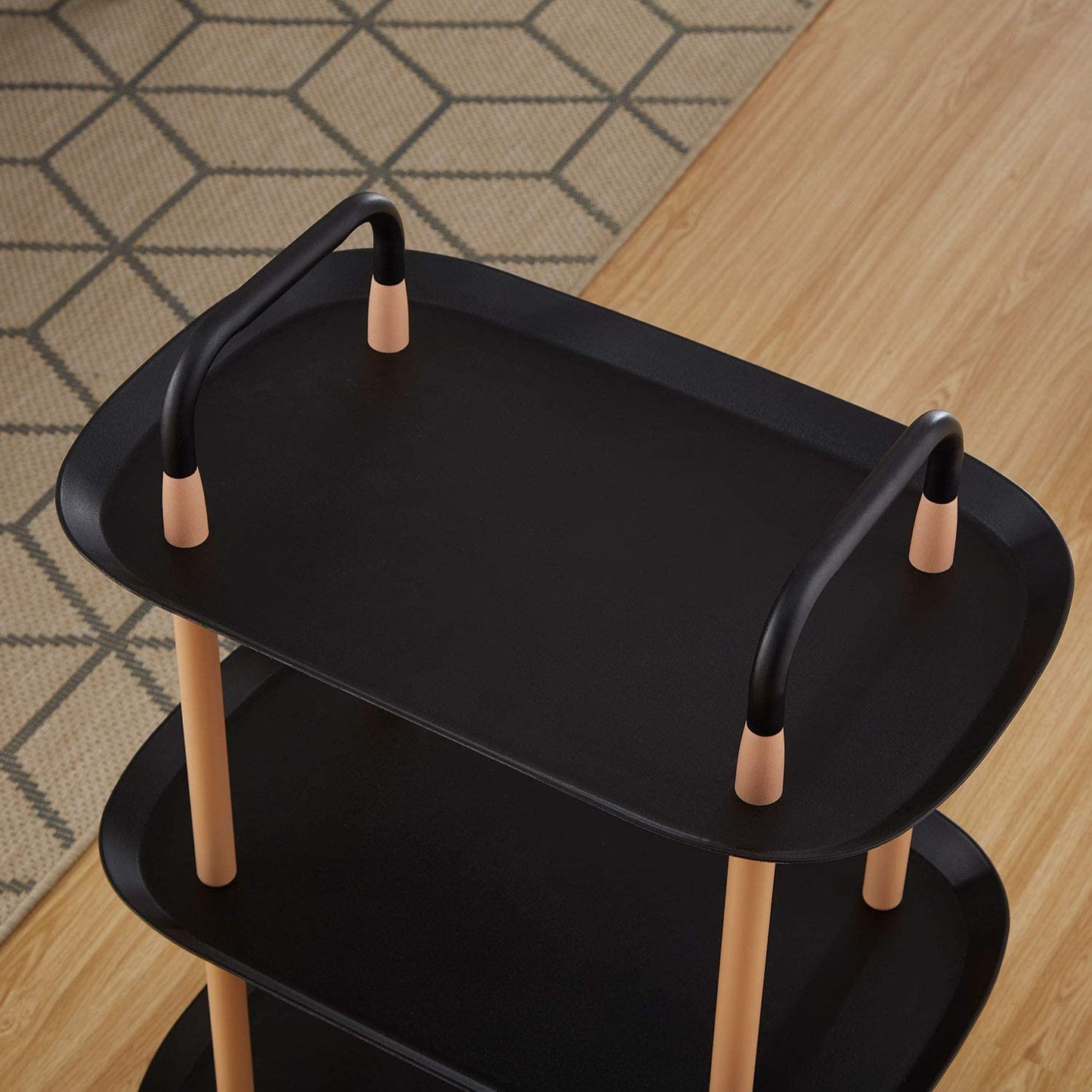 Mobile Cart Tea Set Rack Kitchen Living Room Storage Cart Three-Layer Design