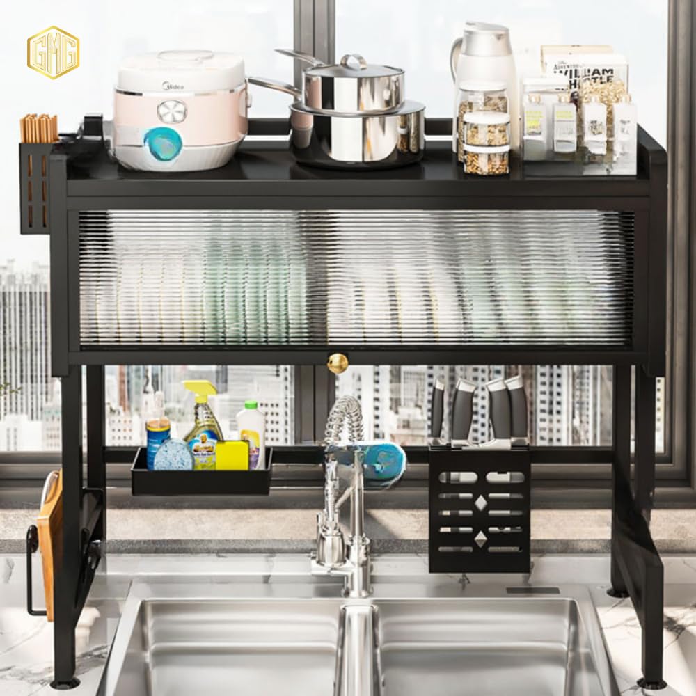 Multi-Compartment Kitchen Sink Organizer with Drain Function for Utensils and Supplies, Durable Plastic/Metal Construction, Kitchen Sink Storage