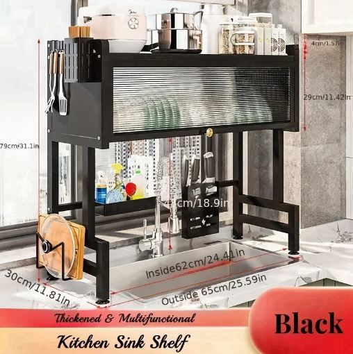 Multi-Compartment Kitchen Sink Organizer with Drain Function for Utensils and Supplies, Durable Plastic/Metal Construction, Kitchen Sink Storage