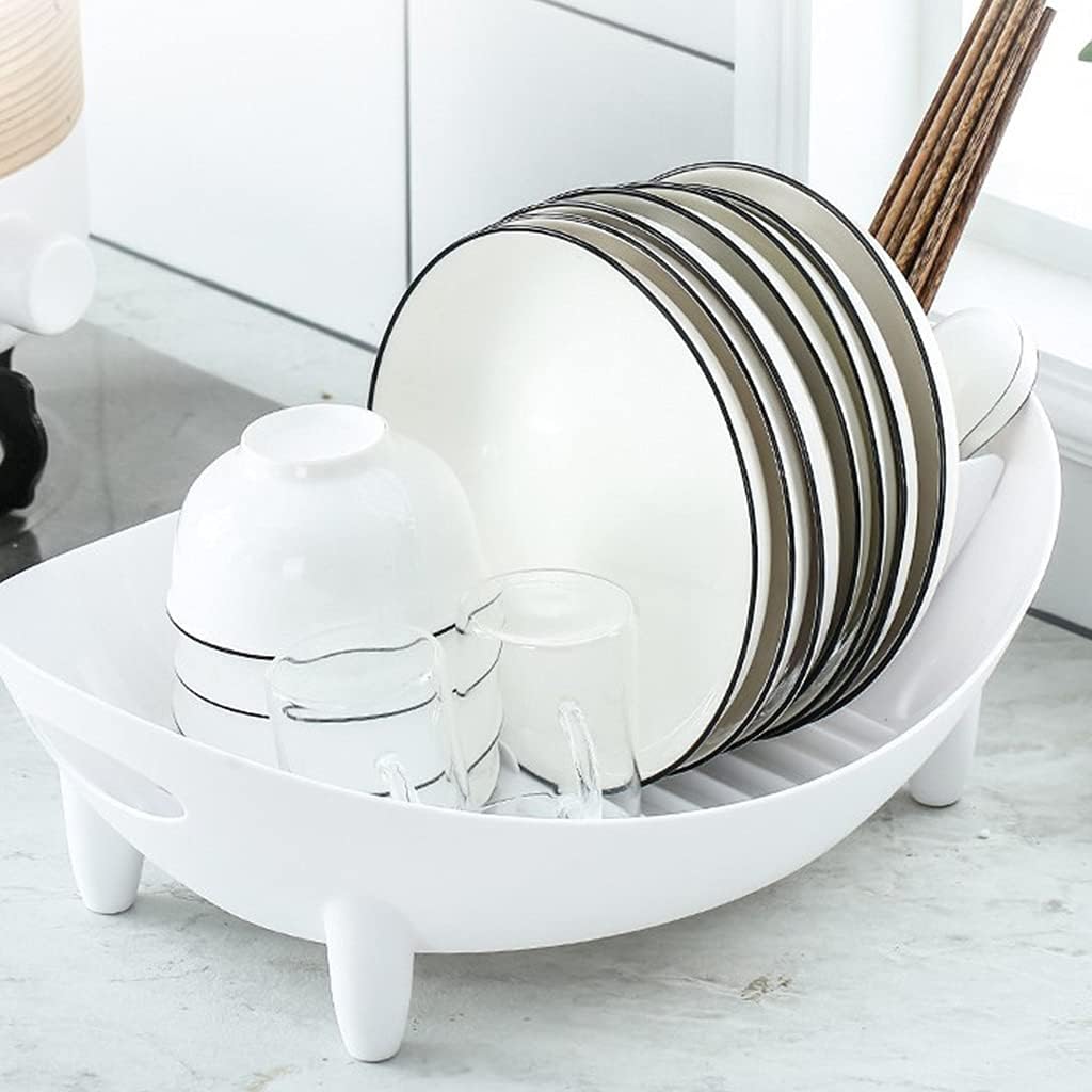 1pc Plastic Kitchen Dish Drying Rack – Multifunctional Countertop Organizer for Dishes, Bowls, and Utensils with Drain Feature (White)