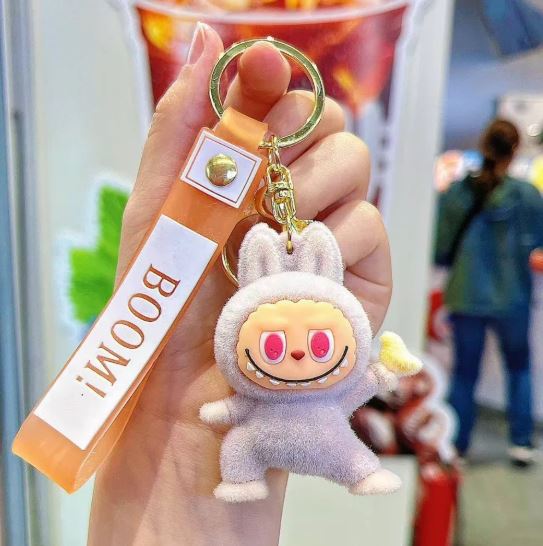 1Pc LaBubu Flocking Fabric Keychain Pendant Bag Key Chain