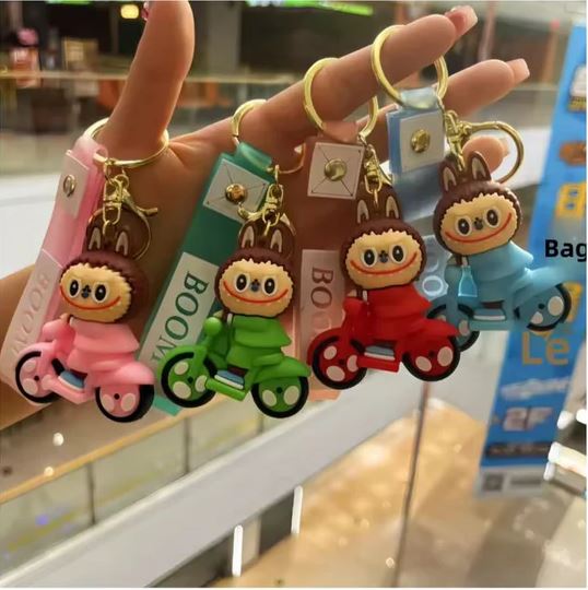 Labubu on Motorcycle Keychain – Cute Bag Charm Accessory