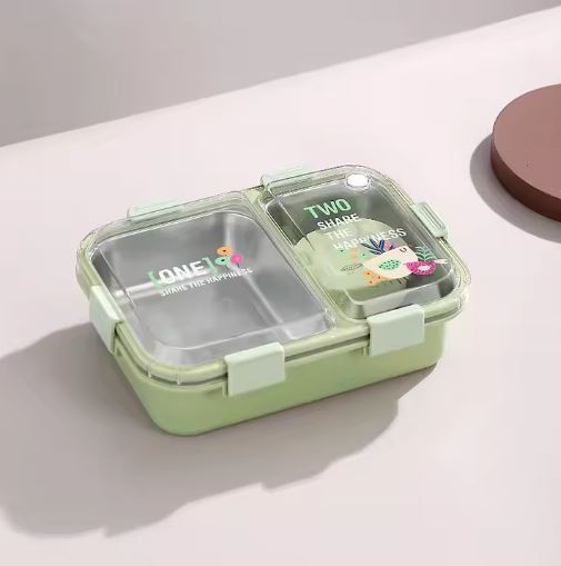 Stainless Steel Lunch Box for Kids, 800ml 2 Grids+ 70ml Sauce Bowl