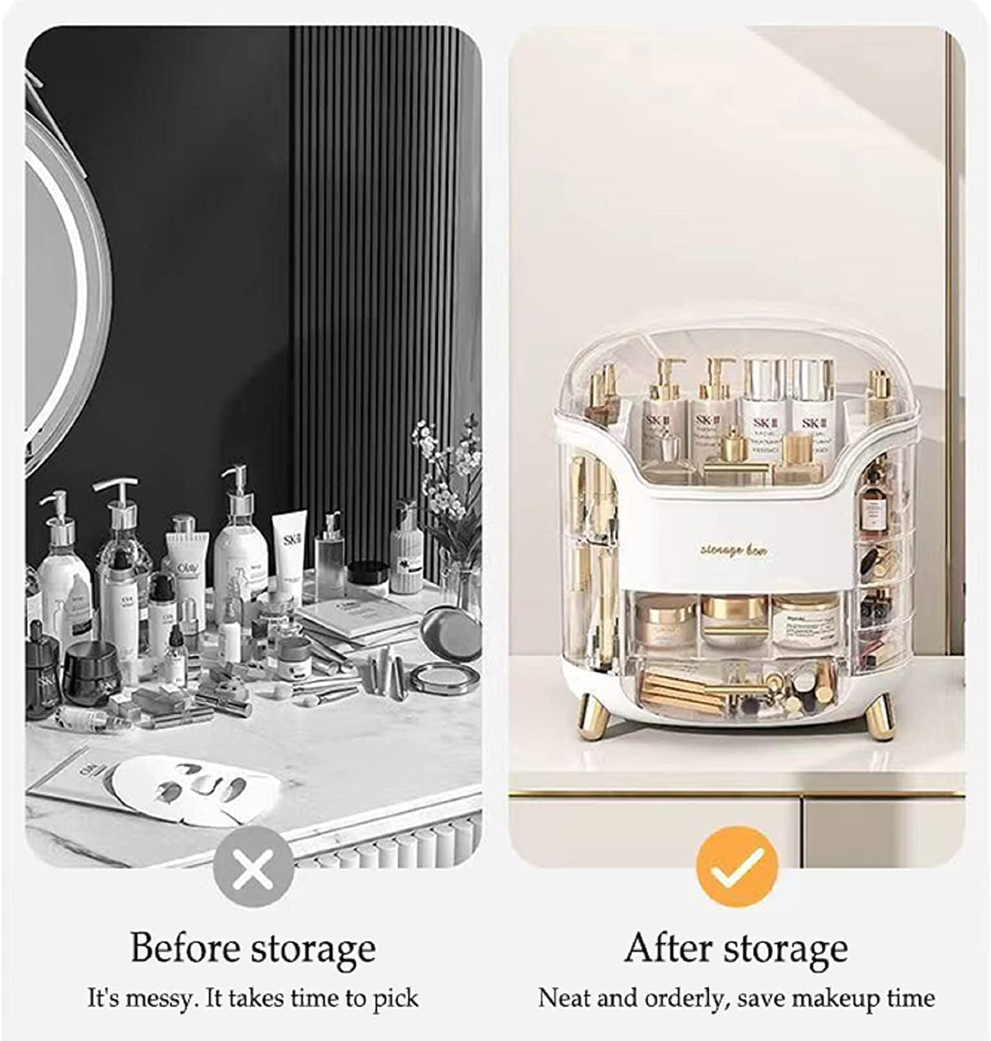 Luxury Desktop Cosmetic Organizer, Dustproof And Waterproof Makeup Vanity Organizer