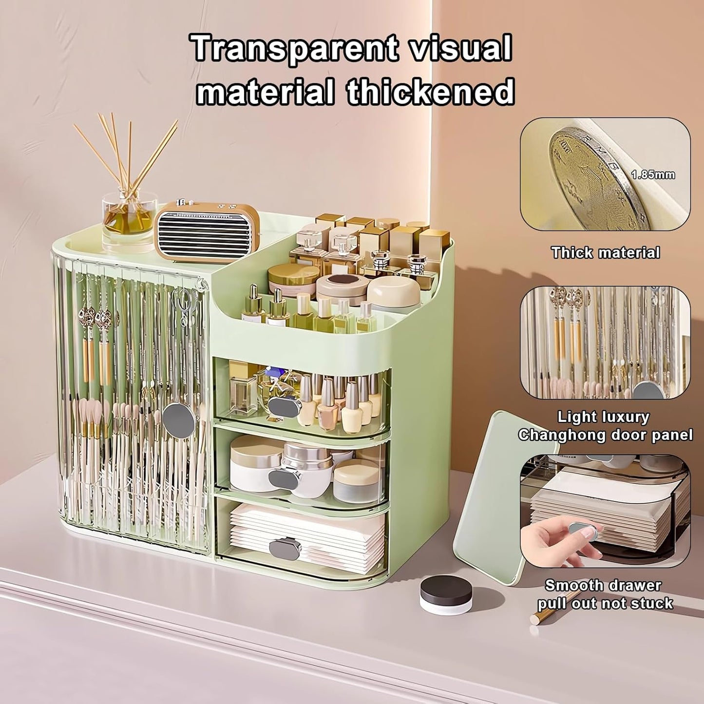Makeup Organizer Countertop - Cosmetic Display Case, Table Cosmetics Drawer | Large Capacity Cosmetics Storage Box, Makeup Brushes Holder With Mirror for Lipsticks, Hair Clips