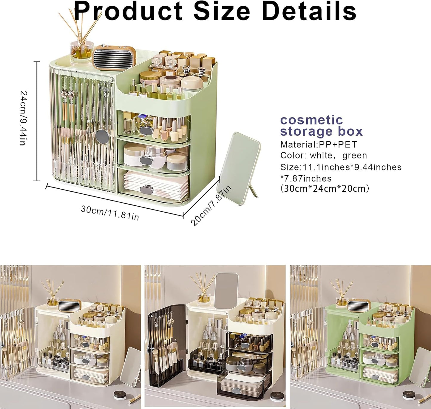 Makeup Organizer Countertop - Cosmetic Display Case, Table Cosmetics Drawer | Large Capacity Cosmetics Storage Box, Makeup Brushes Holder With Mirror for Lipsticks, Hair Clips