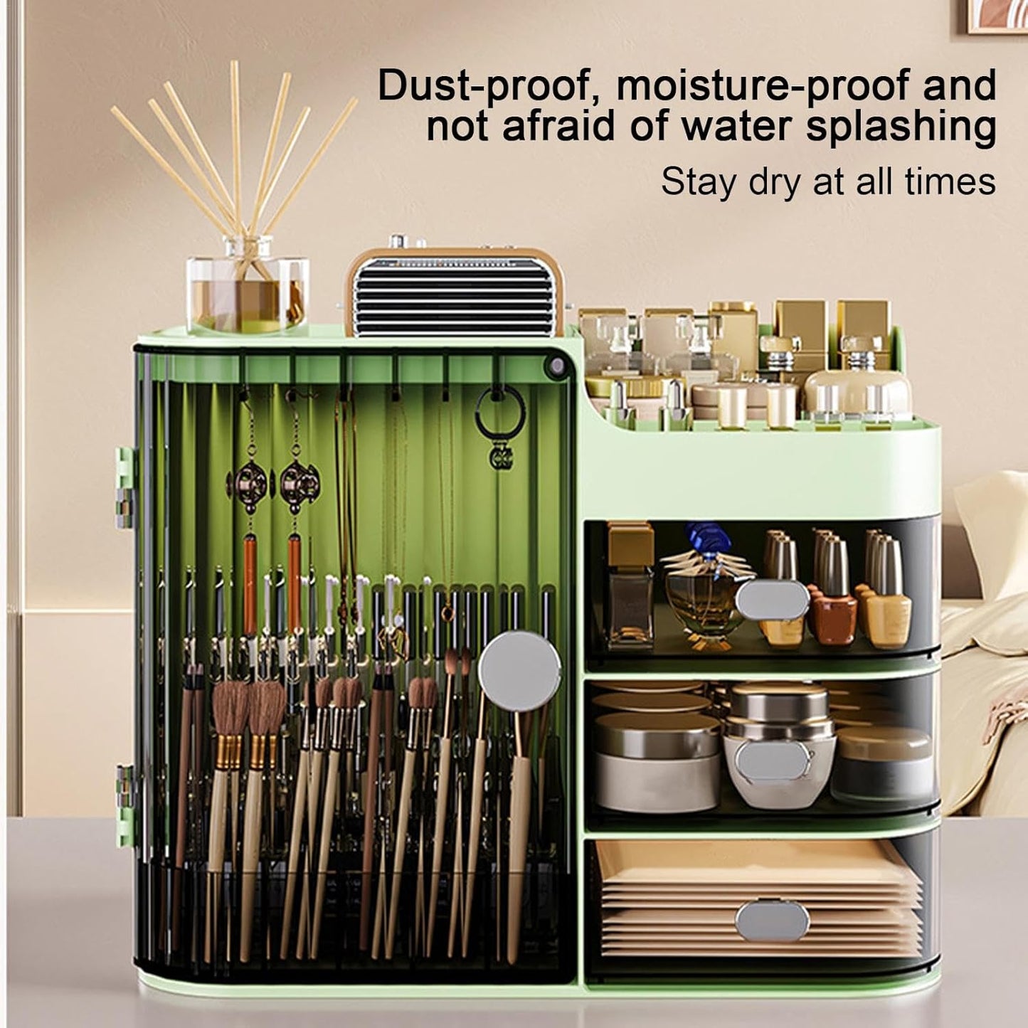 Makeup Organizer Countertop - Cosmetic Display Case, Table Cosmetics Drawer | Large Capacity Cosmetics Storage Box, Makeup Brushes Holder With Mirror for Lipsticks, Hair Clips