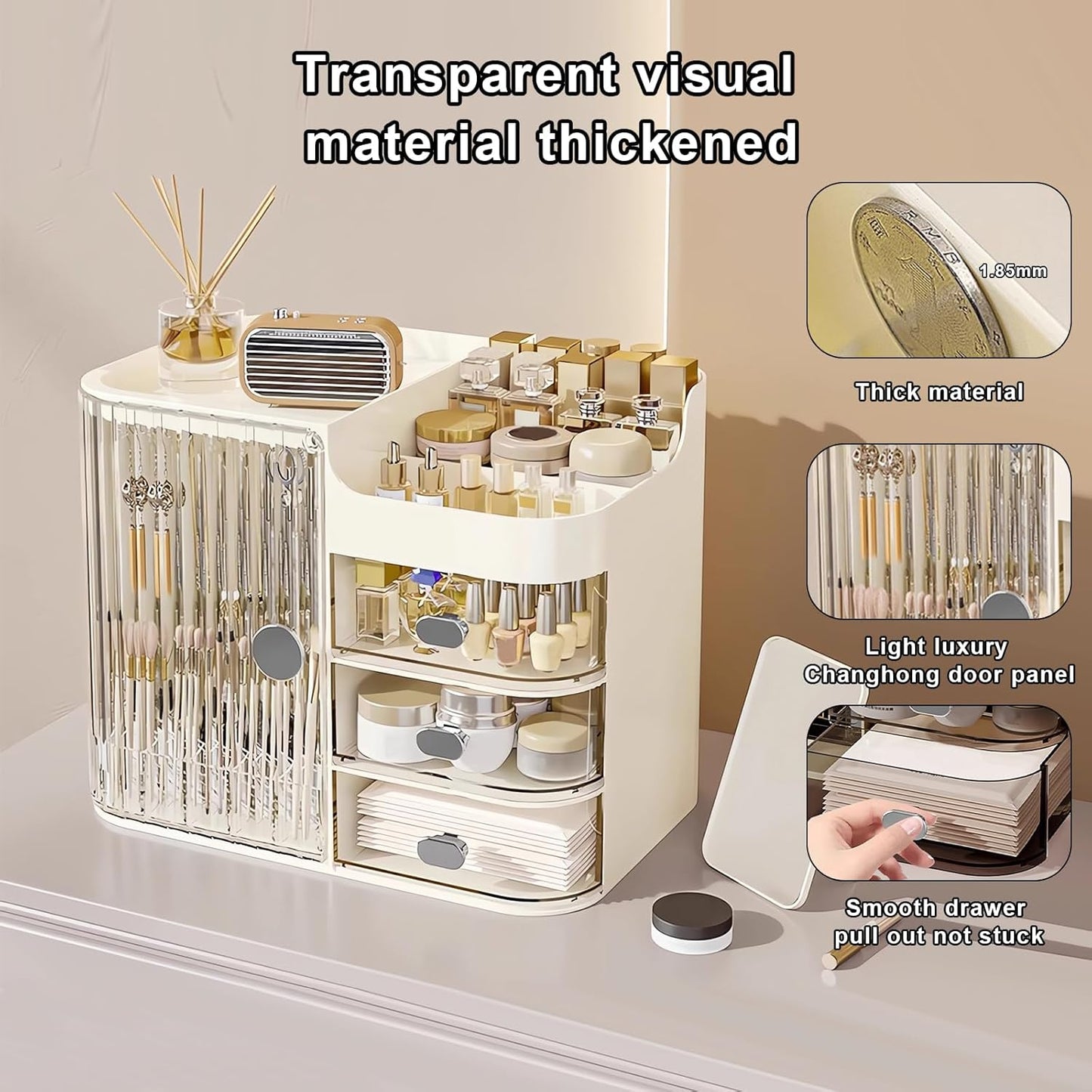 Makeup Organizer Countertop - Cosmetic Display Case, Table Cosmetics Drawer | Large Capacity Cosmetics Storage Box, Makeup Brushes Holder With Mirror for Lipsticks, Hair Clips