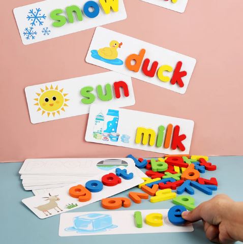 Montessori Spell Word Game Wooden Kids Toys, Alphabet Puzzle Preschool Game For Kids Educational Toys