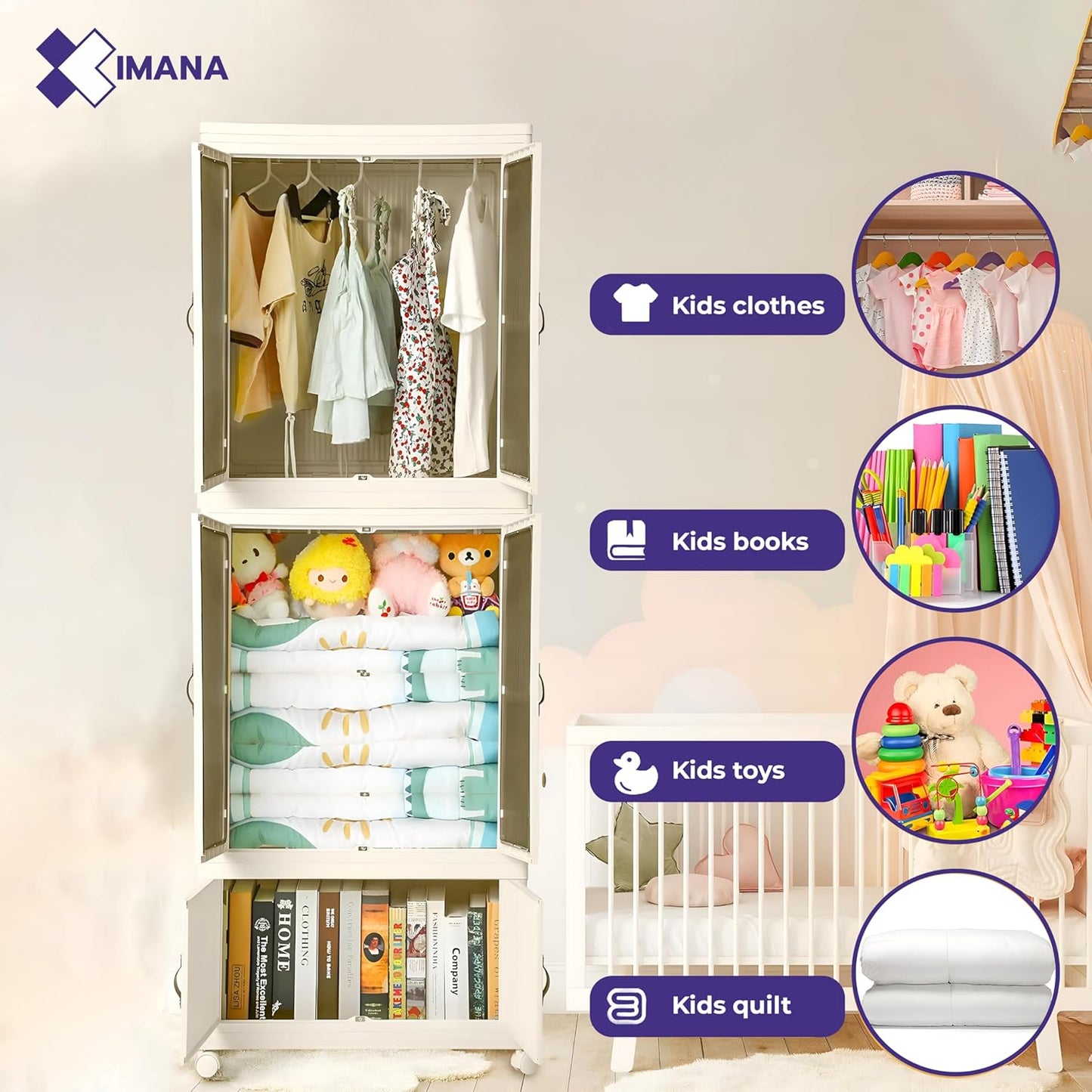 3 Layers Stylish Multi-Functional Storage Cabinet & Childrens Wardrobe, Portable Closet for Kids