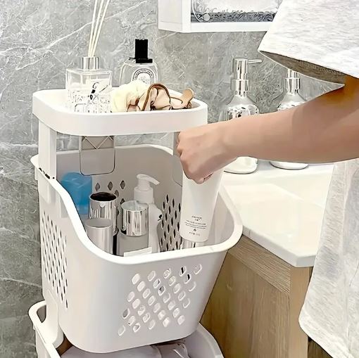 3 Tier Plastic Laundry Hamper with Wheels, Removable Storage Basket, Multipurpose Large Laundry Basket