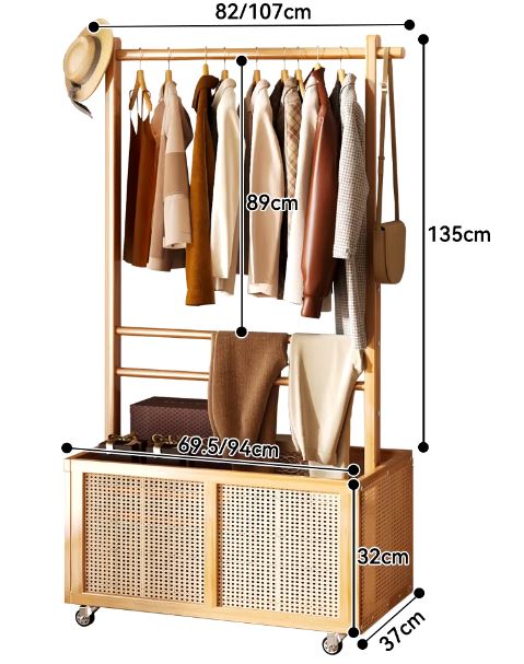 Multifunctional Bamboo Clothes Hanger, Freestanding Bamboo Clothes Rack