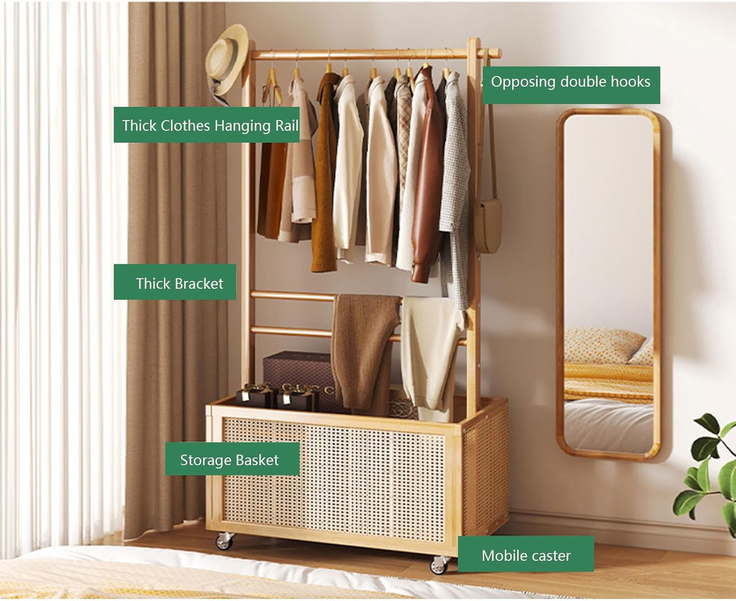 Multifunctional Bamboo Clothes Hanger, Freestanding Bamboo Clothes Rack