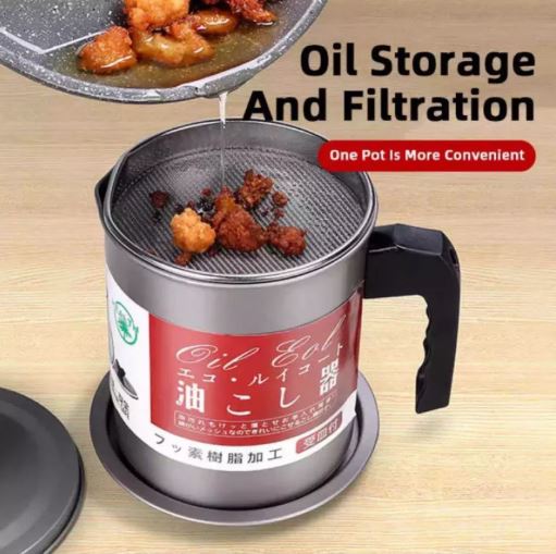 Kitchen Oil Storage Container Pot with Mesh Strainer