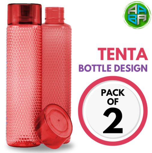 (PACK OF 2) TENTA Plastic Bubble Pattern Spill-Proof Water Storage Fridge Bottle Set, 1100 ML