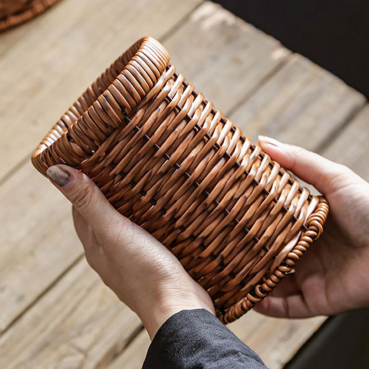 1Pc Rattan Woven Tableware Creative Stationery, Kitchen Accessories Holder