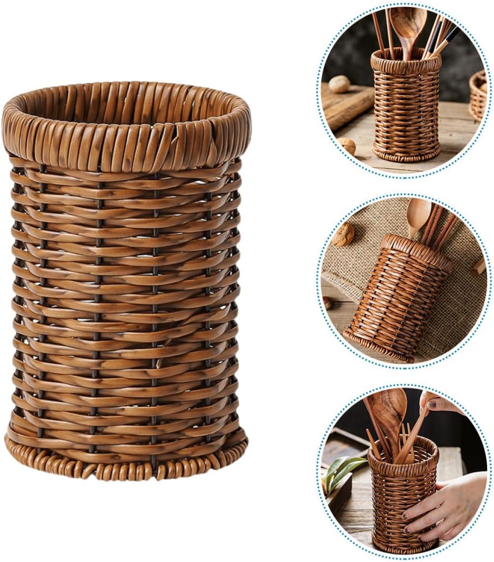 1Pc Rattan Woven Tableware Creative Stationery, Kitchen Accessories Holder