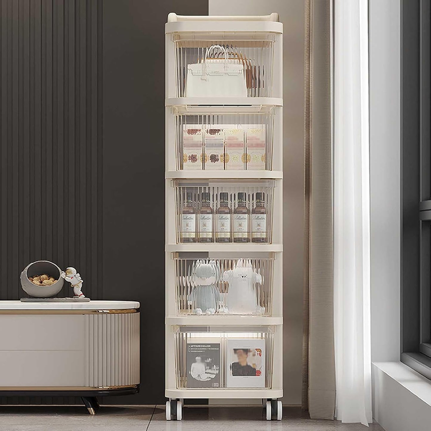 Rolling Storage Cart - Versatile Bedside Table with Wheels Rolling Cart Organizer