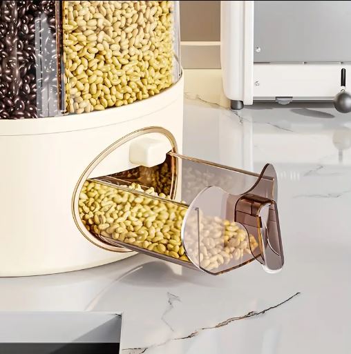 1pc Rotating Grain Storage Box with Viewing Window, Moisture-Proof Sealed Container for Rice, Cereals, Grains, Flour