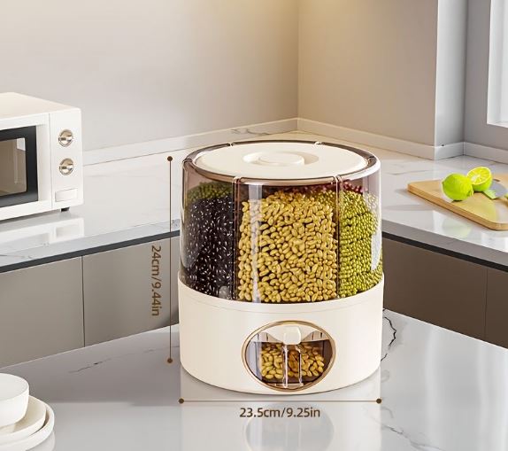 1pc Rotating Grain Storage Box with Viewing Window, Moisture-Proof Sealed Container for Rice, Cereals, Grains, Flour