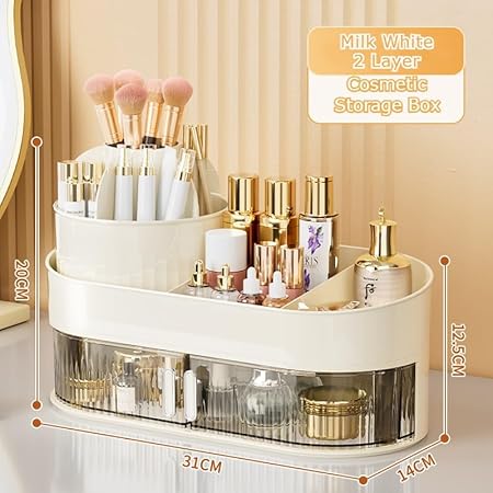 Rotating Makeup Organizer, Cosmetic Storage Box, Advanced Cream Style Desktop
