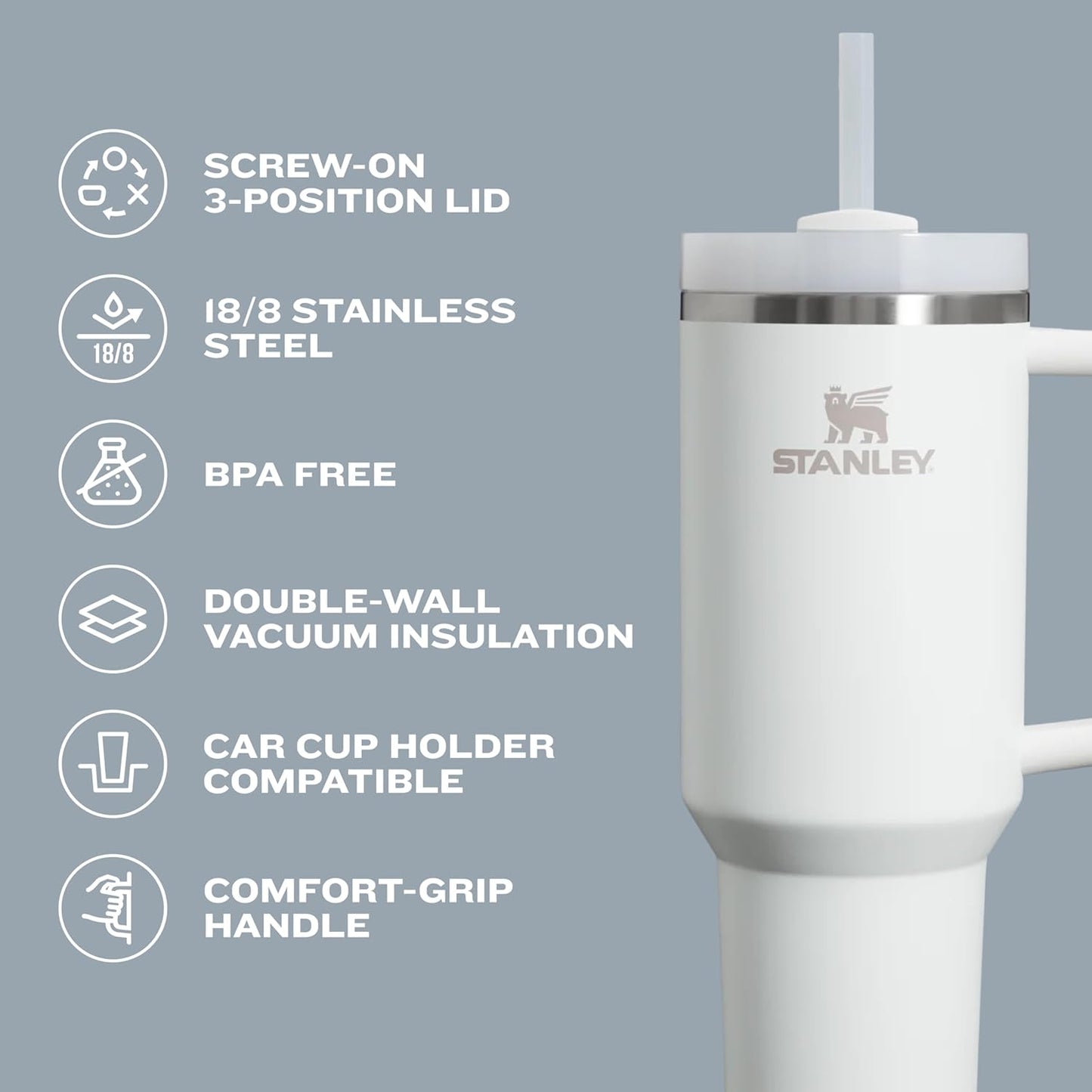 STANLEY Quencher H2.0 FlowState Stainless Steel Vacuum Insulated Tumbler with Lid and Straw for Water, Iced Tea or Coffee (40 oz)