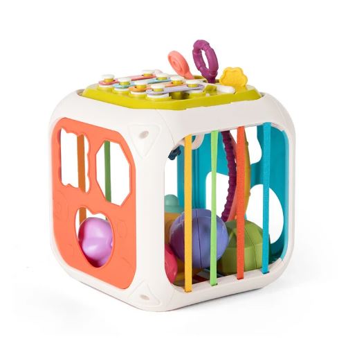 7 in 1 Multifunction Baby Activity Cube, Montessori Sensory Shape Sorter Educational Toys for Kids 1, 2, 3 Years