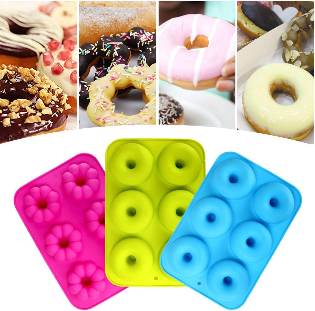 1Pc Silicone Donuts Baking Pan, Non-stick Round and Flower Donut Molds for Cake Biscuit Bagels Muffins
