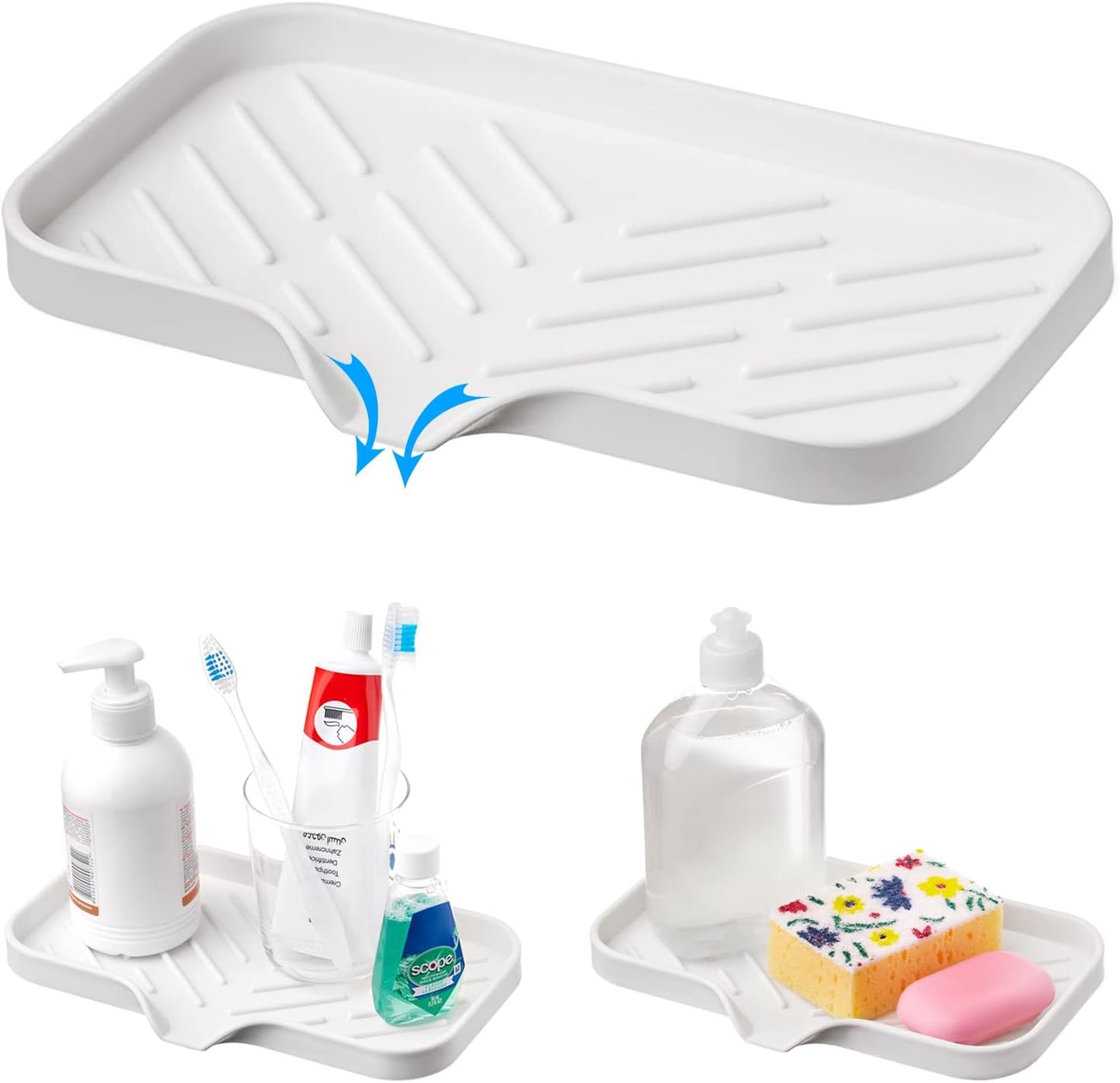 Silicone Soap Dish & Kitchen Soap Tray, Self Draining Soap Dish, Durable Rubber Soap Dish with Drainage
